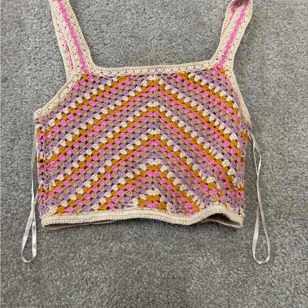 Forever 21 Pink and Orange Crochet Tank Top